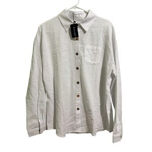 ZAAYO Women's White Cotton Button Down Shirt Long Sleeve Size  XL NWT